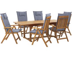 BELIANI JAVA - Tuinset voor 6 - Lichte houtkleur/Lichtblauw - Acaciahout