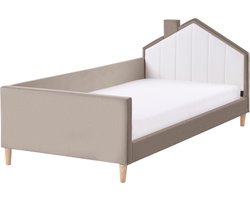 BELIANI KERVAN - Eenpersoonsbed - Taupe/Wit - 90 x 200 cm - Fluweel