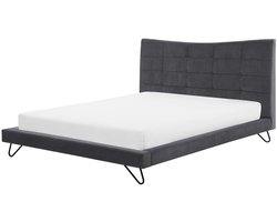 BELIANI LANNION - Tweepersoonsbed - Donkergrijs - 160 x 200 cm - Fluweel