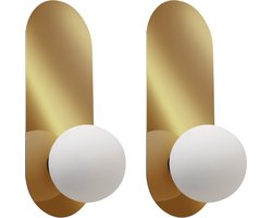 BELIANI LEISI - Wandlampen set van 2 - Goud - Opaalglas