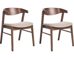 BELIANI LILLY - Eetkamerstoel set van 2 - Donkerhout/Beige - Polyester