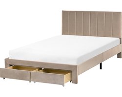 BELIANI LONZAC - Bed met opbergruimte - Taupe - 120 x 200 cm - Fluweel