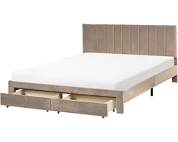 BELIANI LONZAC - Bed met opbergruimte - Taupe - 160 x 200 cm - Fluweel