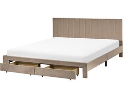 BELIANI LONZAC - Bed met opbergruimte - Taupe - 180 x 200 cm - Fluweel