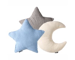 BELIANI LUNA - Set van 3 sierkussens - Gebroken wit/Grijs/Blauw - Corduroy