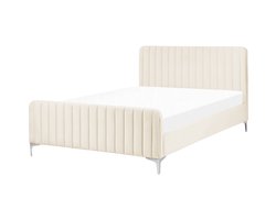 BELIANI LUNAN - Tweepersoonsbed - Lichtbeige - 140 x 200 cm - Fluweel