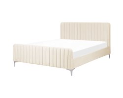 BELIANI LUNAN - Tweepersoonsbed - Lichtbeige - 160 x 200 cm - Fluweel