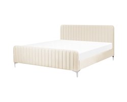 BELIANI LUNAN - Tweepersoonsbed - Lichtbeige - 180 x 200 cm - Fluweel