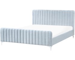 BELIANI LUNAN - Tweepersoonsbed - Lichtblauw - 180 x 200 cm - Fluweel