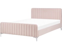 BELIANI LUNAN - Tweepersoonsbed - Pastelroze - 140 x 200 cm - Fluweel