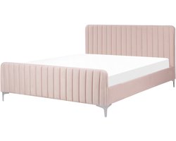 BELIANI LUNAN - Tweepersoonsbed - Pastelroze - 160 x 200 cm - Fluweel