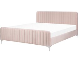 BELIANI LUNAN - Tweepersoonsbed - Pastelroze - 180 x 200 cm - Fluweel