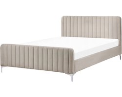 BELIANI LUNAN - Tweepersoonsbed - Taupe - 140 x 200 cm - Fluweel