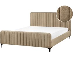 BELIANI LUNAN - Tweepersoonsbed - Taupe - 160 x 200 cm - Bouclé
