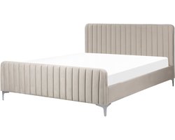 BELIANI LUNAN - Tweepersoonsbed - Taupe - 160 x 200 cm - Fluweel