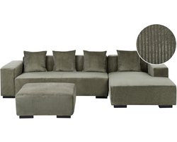 BELIANI LUNGO - Hoekbank met ottomaan - Groen - Linkerzijde - Corduroy