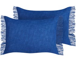 BELIANI MABA - Sierkussen set van 2 - Marineblauw - 35 x 50 cm - Katoen