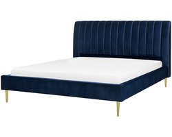 BELIANI MARVILLE - Tweepersoonsbed - Marineblauw - 180 x 200 cm - Fluweel