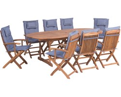BELIANI MAUI - Tuinset voor 8 - Lichte houtkleur/Blauw - Acaciahout