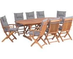 BELIANI MAUI - Tuinset voor 8 - Lichte houtkleur/Grijs - Acaciahout