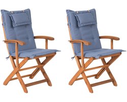 BELIANI MAUI - Tuinstoel set van 2 - Lichte houtkleur/Blauw - Acaciahout