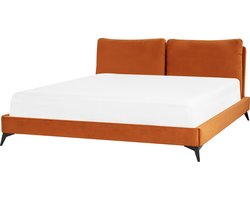 BELIANI MELLE - Tweepersoonsbed - Oranje - 180 x 200 cm - Fluweel