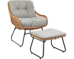 BELIANI MESTRE - Tuinstoel met voetenbank - Natuurlijk - Kunstrotan