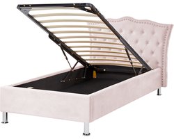BELIANI METZ - Bed met opbergruimte - Pastelroze - 90 x 200 cm - Fluweel