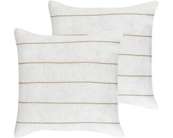 BELIANI MILAS - Sierkussen set 2 - Gebroken wit/Beige - 50 x 50 cm - Linnen