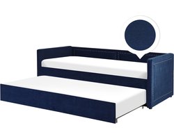 BELIANI MIMIZAN - Eenpersoonsbed - Marineblauw - 90 x 200 cm - Corduroy