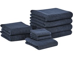 BELIANI MITIARO - Handdoek set van 9 - Donkerblauw - Katoen