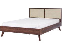 BELIANI MONPAZIER - Tweepersoonsbed - Donkerhout - 140 x 200 cm - Rotan