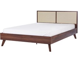 BELIANI MONPAZIER - Tweepersoonsbed - Donkerhout - 160 x 200 cm - Rotan