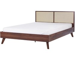 BELIANI MONPAZIER - Tweepersoonsbed - Donkerhout - 180 x 200 cm - Rotan