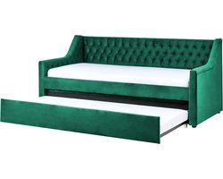 BELIANI MONTARGIS - Onderschuifbed - Smaragdgroen - 90 x 200 cm - Fluweel