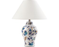 BELIANI MORACA - Tafellamp - Wit/Blauw - Porselein/Linnen