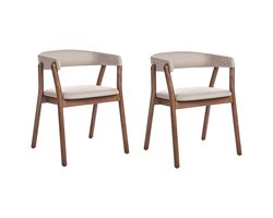 BELIANI MYLO - Eetkamerstoel set van 2 - Donkerhout/Beige - Polyester