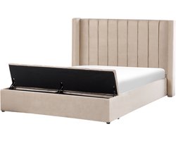 BELIANI NOYERS - Waterbed met opbergruimte - Beige - 160 x 200 cm - Fluweel