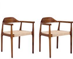 BELIANI OAKDALE - Eetkamerstoel set van 2 - Donkerbruin/Beige - Rubberhout