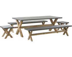 BELIANI OLBIA - Tuinset voor 8 2 banken 2 krukjes - Grijs - Vezelcement