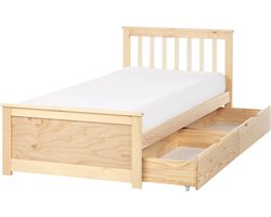 BELIANI OLENDON - Bed met opbergruimte - Lichtbruin - 90 x 200 cm - Dennenhout