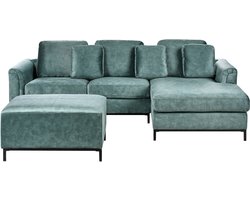 BELIANI OSLO - Hoekbank met ottomaan - Blauwgroen - Linkerzijde - Fluweel