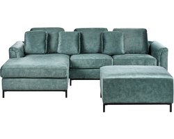 BELIANI OSLO - Hoekbank met ottomaan - Blauwgroen - Rechtszijdig - Fluweel