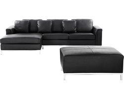 BELIANI OSLO - Hoekbank met ottomaan - Zwart - Rechterzijde - 270 cm - Leer