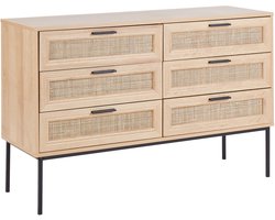 BELIANI PASCO - Dressoir 6-lades - Lichte houtkleur - Rotan