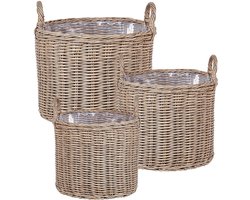 BELIANI PENDULA - Bloempot set van 3 - Lichtbruin - PE rotan