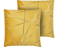 BELIANI PINUS - Sierkussen set van 2 - Geel - 45 x 45 cm - Fluweel