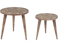 BELIANI RANJA - Bijzettafel set van 2 - Donkerbruin - Mangohout