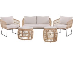Beliani RAVELLO - Loungeset voor 4 - Beige - PE rotan