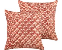 BELIANI RHUS - Sierkussen set van 2 - Rood/Off-white - 45 x 45 cm - Katoen